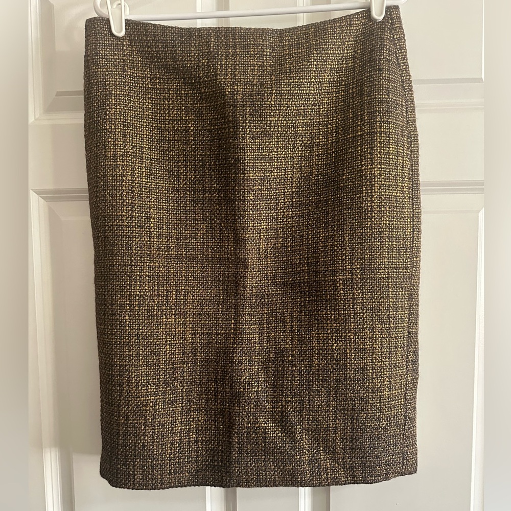 Talbots Brown Tweed Pencil Skirt with Gold Fleck